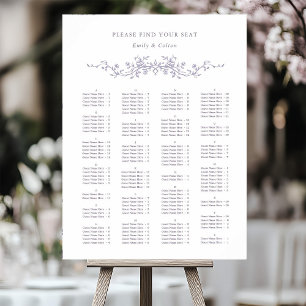 Póster Gráfico de Asientos de Boda Lavanda en Orden Alfab