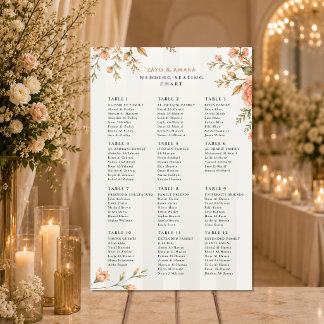 Póster Gráfico de Asientos de Boda | Letrero Floral de Re