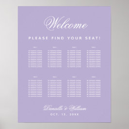 Póster Gráfico de Asientos de Boda Lila Púrpura de 8 Mesa