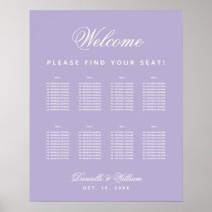 Póster Gráfico de Asientos de Boda Lila Púrpura de 8 Mesa