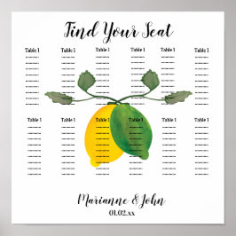 Póster Gráfico de Asientos de Boda Limoncello de Acuarela