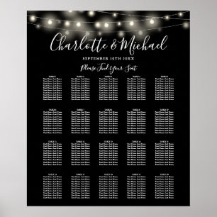 Póster Gráfico de Asientos de Boda Luces de Cuerda Negro
