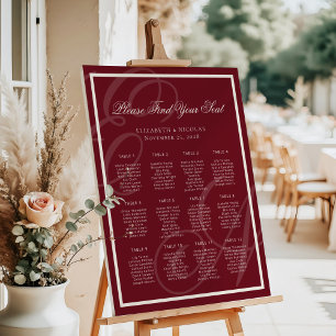 Póster Gráfico de Asientos de Boda Lujo Monograma Rojo In