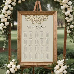 Póster Gráfico de Asientos de Boda Mandala de Oro
