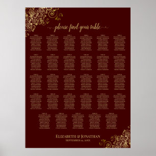 Póster Gráfico de Asientos de Boda Mesa 29 Lacy Gold Aubu