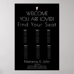 Póster Gráfico de Asientos de Boda Minimalista Corazón Ro