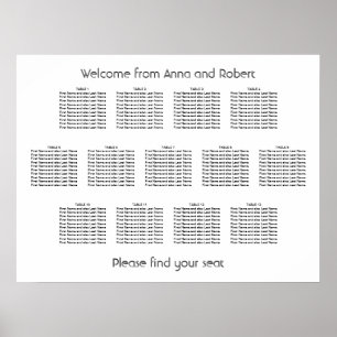 Póster Gráfico de Asientos de Boda Minimalista de 13 Mesa
