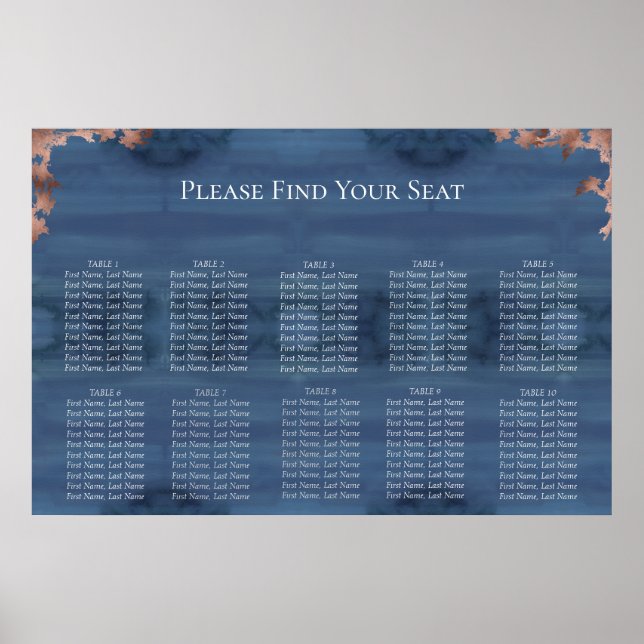 Póster Gráfico de Asientos de Boda Moody Blue (Frente)