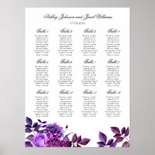 Póster Gráfico de asientos de boda morado con flores viol