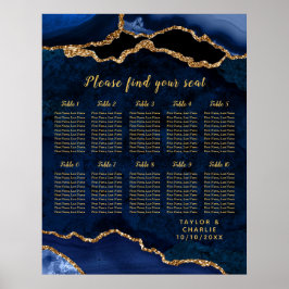 Póster Gráfico de Asientos de Boda Navy Gold Agate 10 Mes