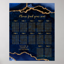 Póster Gráfico de Asientos de Boda Navy Gold Agate 12 Mes