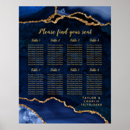 Póster Gráfico de Asientos de Boda Navy Gold Agate 8 Mesa