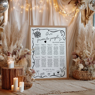 Póster Gráfico de Asientos de Boda Negro Caprichoso y Ext