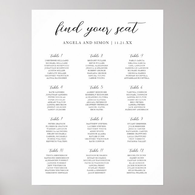 Póster Gráfico de Asientos de Boda Neutral Moderno Elegan (Frente)