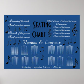 Póster Gráfico de Asientos de Boda Notas Musicales Algo A