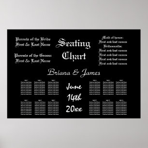 Póster Gráfico de Asientos de Boda Novia Novio Invitados