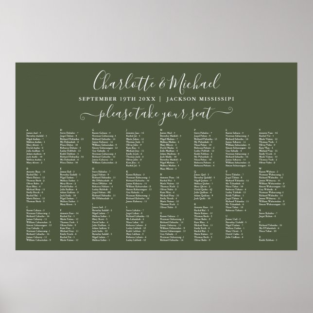 Póster Gráfico de Asientos de Boda Olive Green para 300 N (Frente)