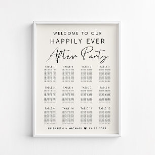 Póster Gráfico de Asientos de Boda para 12 Mesas Happily