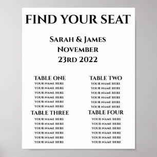 Póster Gráfico de Asientos de Boda Personalizado
