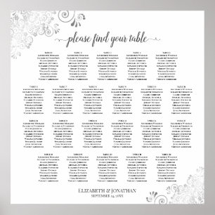 Póster Gráfico de Asientos de Boda Plateado Blanco con En