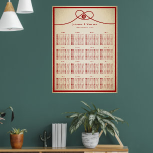 Póster Gráfico de Asientos de Boda Red Knot Doble Felicid