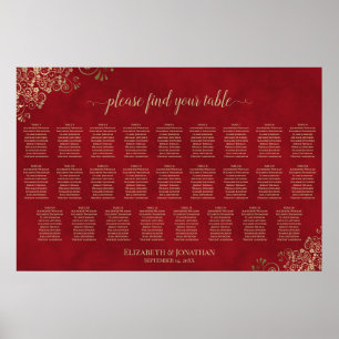 Póster Gráfico de Asientos de Boda Rojo Carmesí y Dorado