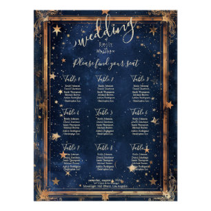 Póster Gráfico de Asientos de Boda Romance Noche Estrella