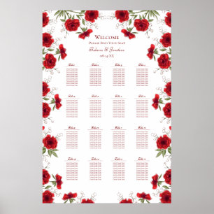 Póster Gráfico de Asientos de Boda Romántica con Rosa Roj