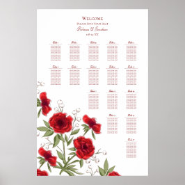 Póster Gráfico de Asientos de Boda Romántica con Rosa Roj