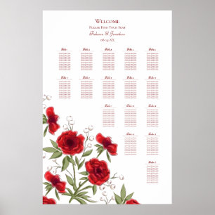 Póster Gráfico de Asientos de Boda Romántica con Rosa Roj
