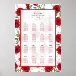 Póster Gráfico de Asientos de Boda Romántica con Rosa Roj