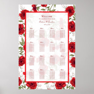 Póster Gráfico de Asientos de Boda Romántica con Rosa Roj