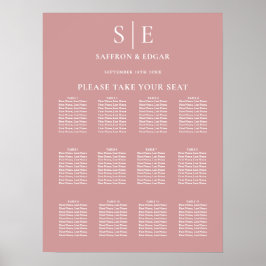 Póster Gráfico de Asientos de Boda Rosa Polvo Monograma