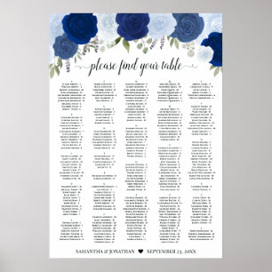 Póster Gráfico de Asientos de Boda Rosas Azules Rústicas 