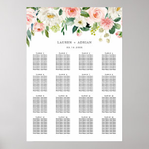 Póster Gráfico de asientos de Boda Rubor Pink Bloom
