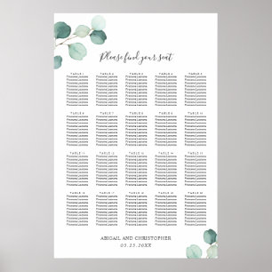 Póster Gráfico de Asientos de Boda Rústica con Verde de E