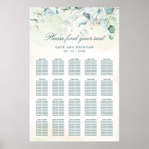 Póster Gráfico de Asientos de Boda Rústica con Verde de E
