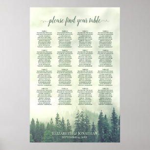 Póster Gráfico de Asientos de Boda Rústica Mesa 16 Bosque