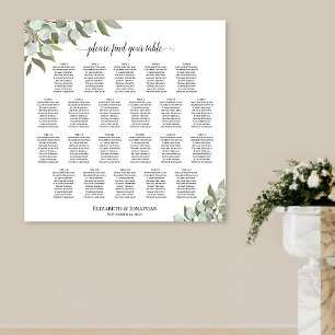 Póster Gráfico de Asientos de Boda Rústico de Eucalipto d
