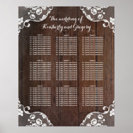 Póster Gráfico de asientos de Boda rústico de madera y en