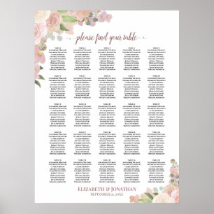Póster Gráfico de Asientos de Boda Rústico Floral Rosa 25
