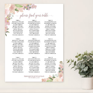 Póster Gráfico de Asientos de Boda Rústico Floral Rosa de