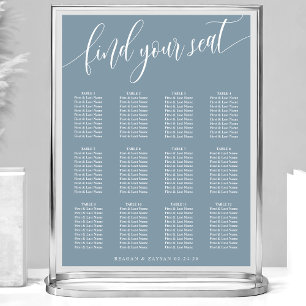 Póster Gráfico de Asientos de Boda Simple Azul Polvorient