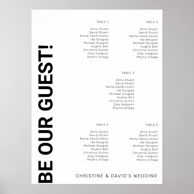 Póster Gráfico de asientos de boda Simple Blanco de 5 mes (Frente)