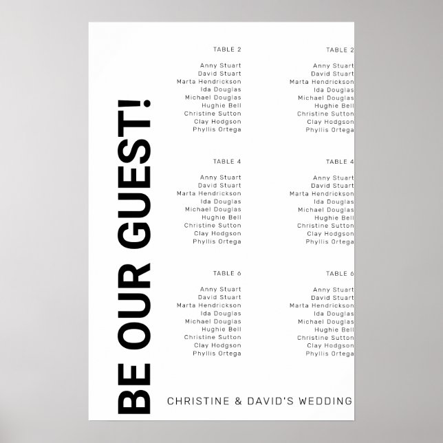 Póster Gráfico de asientos de boda Simple Blanco de 6 mes (Frente)