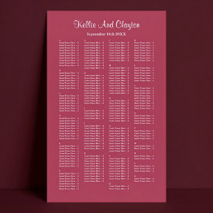 Póster Gráfico de Asientos de Boda Simple Borgoña 200