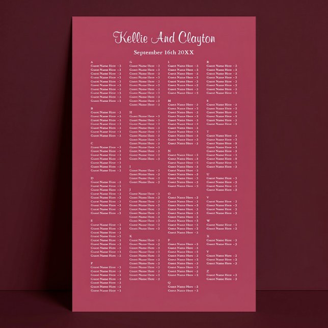 Póster Gráfico de Asientos de Boda Simple Borgoña 200 (Subido por el creador)