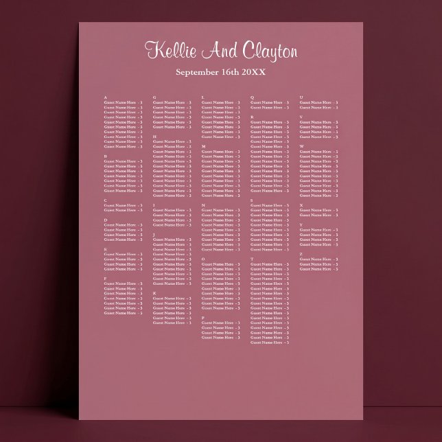 Póster Gráfico de Asientos de Boda Simple Borgoña 250 (Subido por el creador)