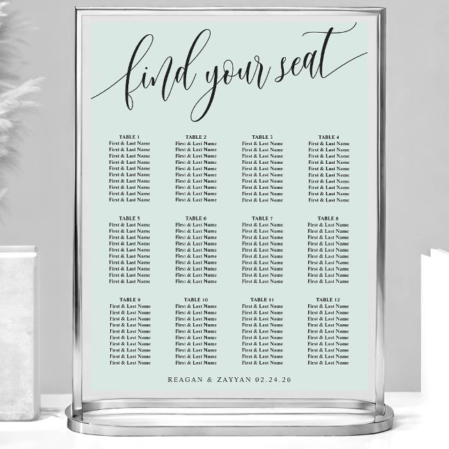 Póster Gráfico de Asientos de Boda Simple de Menta Pastel (Subido por el creador)