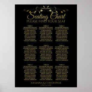 Póster Gráfico de Asientos de Boda Simple Dorado y Negro